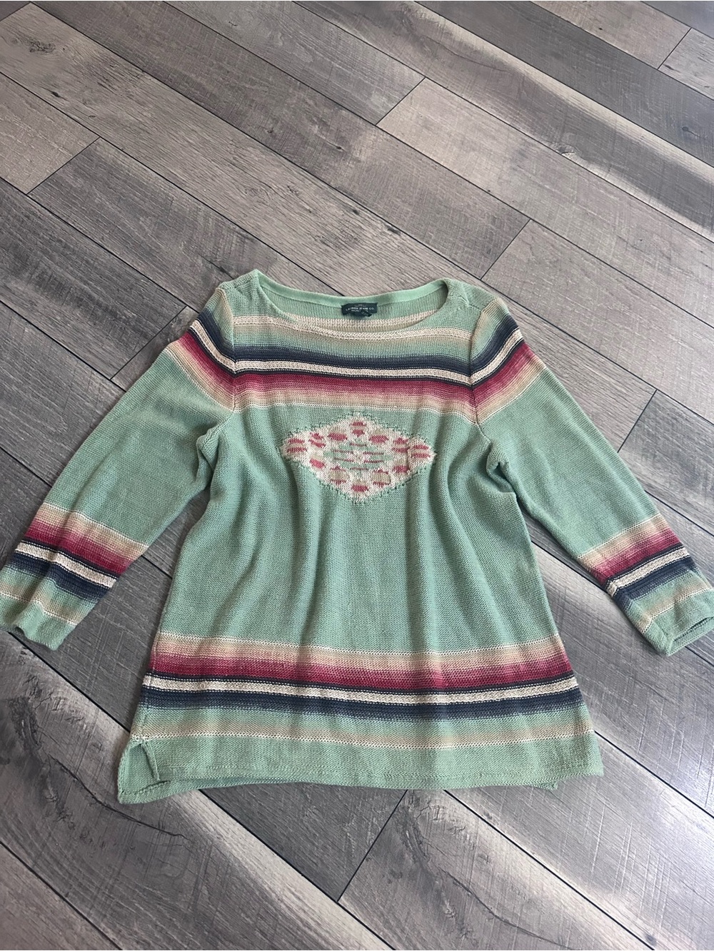 Ralph Lauren Mint Green Crewneck Sweater with Multicolor Stripes